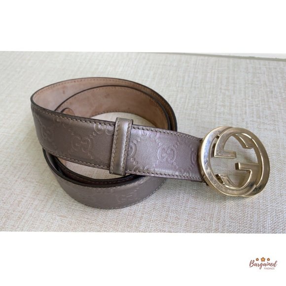 Authentic Gucci Rose Metallic Guccissima Leather Gold Interlocking G Buckle Belt - Picture 12 of 13